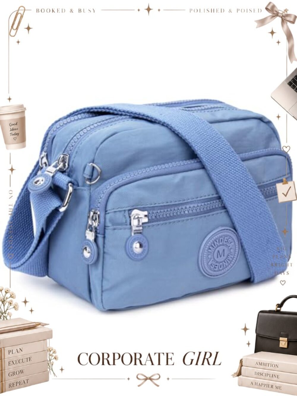 TEUEN Small Nylon Crossbody Bag Waterproof Multi Pocket Purse Shoulder Handbag